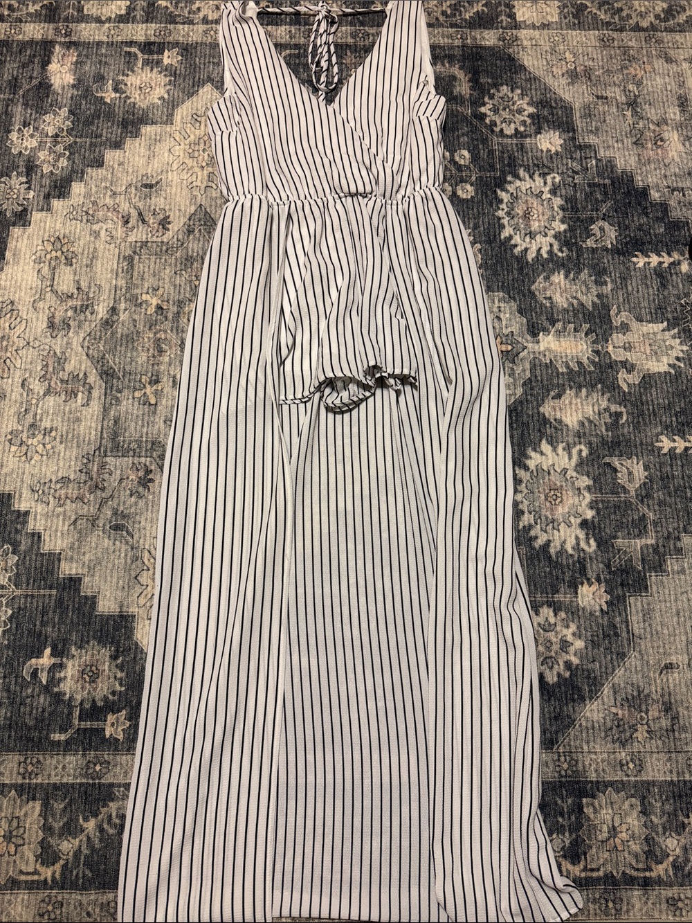 Purple Snow White Maxi Dress with Black Vertical Stripes
